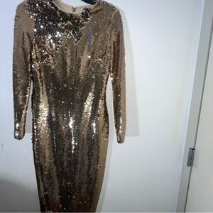 Gold Sequin Long Sleeve Bodycon Dress NWT size 2 paid $210